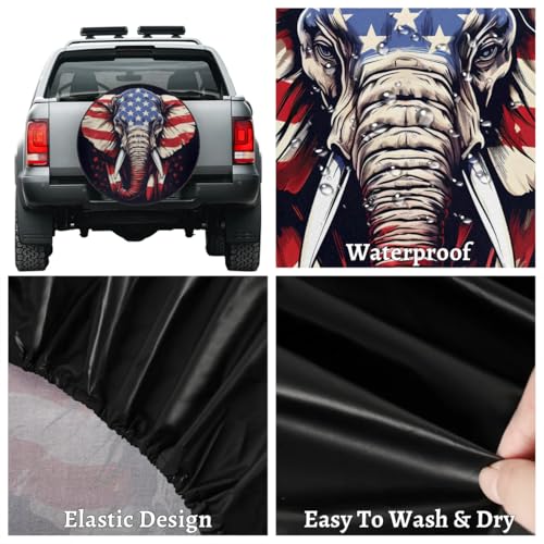 Image of Spare Tire Cover for RV Trailer, American Elephant Tire Covers Universal Fit for Travel Trailer Camper Jeep RV SUV Truck Waterproof Wheel Cover (15 inch for Diameter 27 inch - 29 inch),A-1005