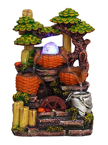 Craft Smith Polyresin Elegant Table Top Indoor 3 Artistic Steps Waterfall Fountain for Home Decor with Multicolour LED, Speed Controller Pump & Crystal Ball (Size: 35.5 x 25 x 21CM | Colour: Multi)