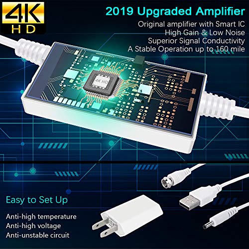 [2020 Newest] HDTV Antenna,Indoor Digital Antenna 180 Miles Range Support 4K 1080P VHF UHF&Older TV's Digital Antenna with Amplifier Signal Booster,17ft Coax Cable/USB Power Adapter (White) - Thumbnail 6