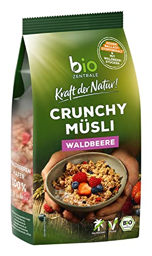 biozentrale Müsli Crunchy Waldbeere | 375 g Bio Müsli | Ideal fürs Frühstück und den Müslibecher 2 go | Alternative zum Müsliriegel