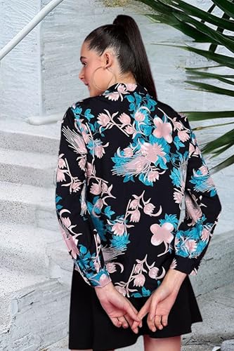 Image of POPWINGS Women Casual Sky Blue Floral Printed Shirt | Collar Button Shirt | Full Sleeve Shirt | Trendy Shirt | Regular Casual Shirt