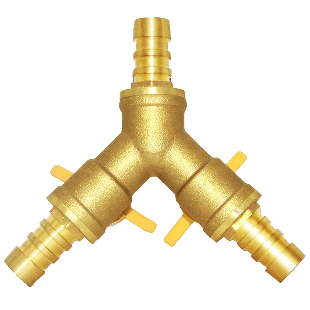 Joywayus Raccordo A Y In Ottone Per Tubo Flessibile 3/8" - Valvola A Sfera A 3 Vie Con Attacchi A Barbetto - 4