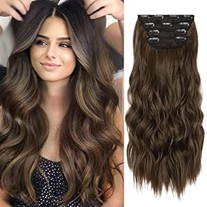Chestnut Brown Hair Extensions, 4Pcs Synthetic Clip in Hair Extensions, 20 Inches Long Curly Hair Extensions Clip ins, Natural Thick Hair Extensions (Color:Chocolate Brown)