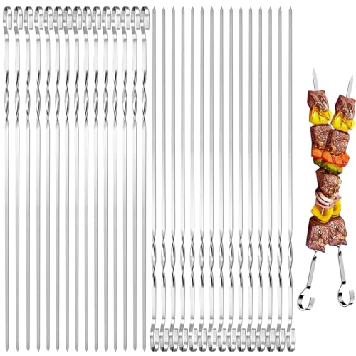 Mino Plus 30pcs Brochettes de Barbecue,Brochettes en MéTal,40cm Pique Brochette Inox,Brochettes en métal Plat,Brochette Réutilisables pour Barbecue Viande...