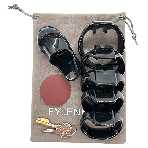 Image of HT-V4 Chastity Cage for Men | 5 Adjustable Wide Rings & 6 Colors | Beginner-Friendly | Adult Sex Toy with Sizing Guide (Black, Standard)