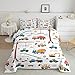 Excavator Comforter Set Twin Size, Tractor Machinery Trucks Bedding Set, Construction Vehicle Down Comforter For Kids Boys, Bulldozer Crane Equipment Truck Duvet Set 2Pcs Room Decor, Yellow Green