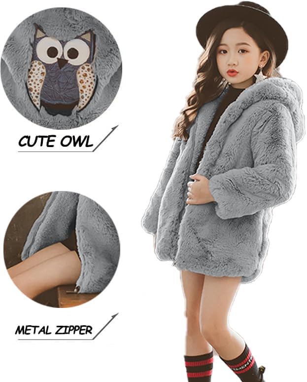 ASHER FASHION Little Big Girls Winter Outfit Hooded Fur Jacket Warm Cotton Fleece Thick Coat Outwear - Image 2