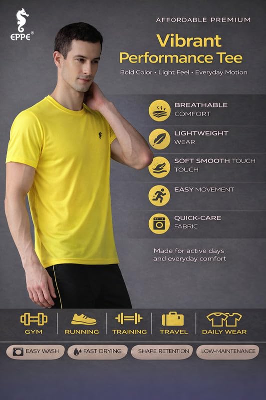Image of EPPE Men's Round Collar T-Shirt | Regular & Dry Fit Summer Stylish Casual Tee | Polyester Half Sleeve T-Shirts for Men.