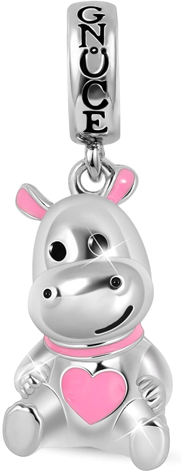 GNOCE Cute Hippo Pendant Charm Sterling Silver Animal Dangle Charm Fit Bracelet/Necklace Gift for Women Girls Wife Daughter