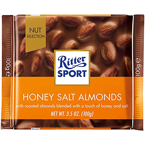 Image of Ritter Sport Honey Salt Almonds 100g (Pack of 3) Ritter Sport Chocolates Nut Selection, product of Germany, chocolate with honey, sea-salt, and almonds | Nutritious and Nutty Crunch