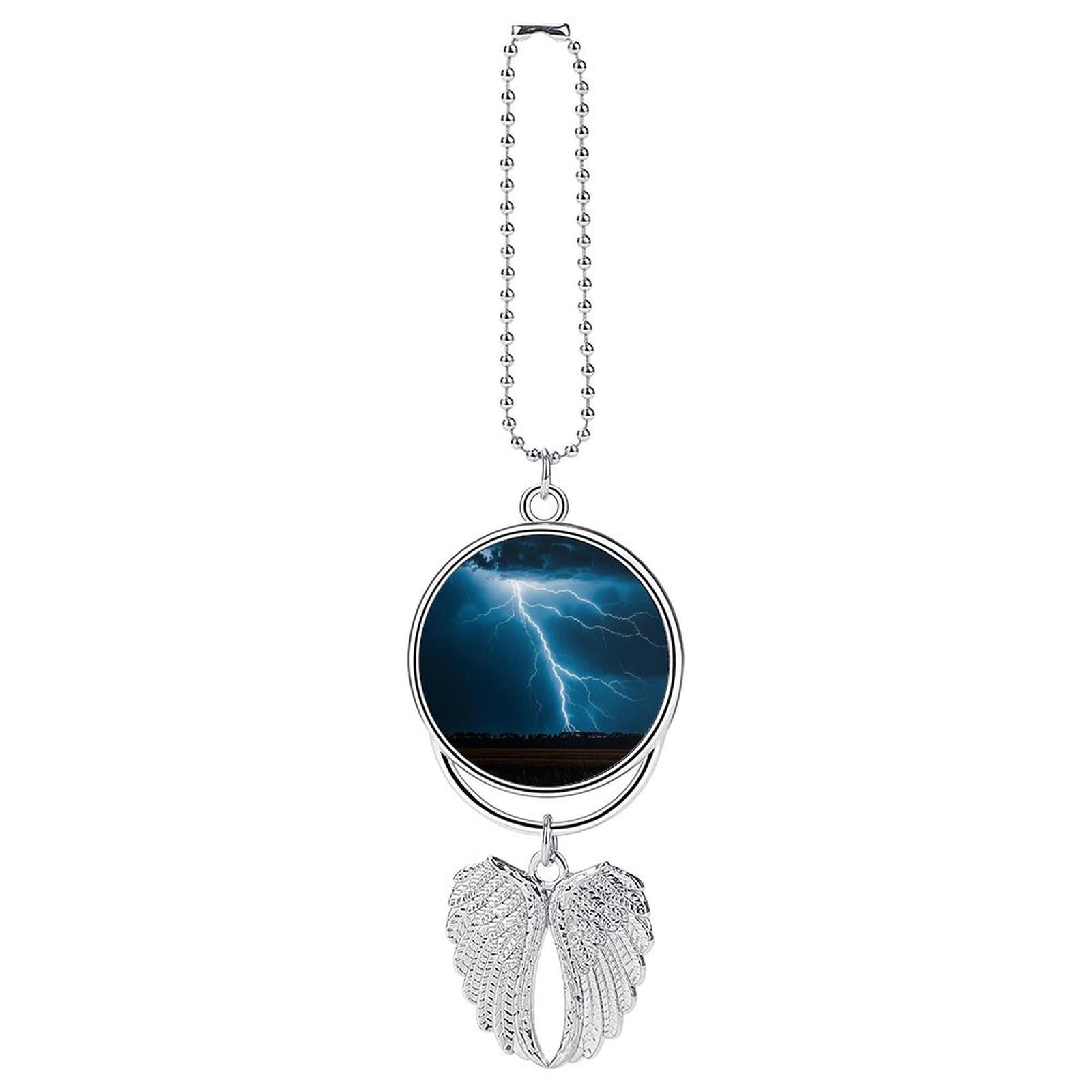 Lightning Strikes, Thunderstorms Guardian Angel Wing Car Ornament for Mirror, Zinc Alloy Hanging Charm with Spiritual Design for Protection, Rearview Mirror Accessory Decor Gift for Women Men(Silver)