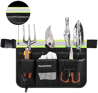 Housolution Garden Belt, Tools Belt Pouch with Rellective Strip, 7-Pocket Portable Tool Waist Bag, Adjustable Tool Holster Belt Tool Apron for Garden Shears, Wrench, Hammers, Screwdrivers - Black