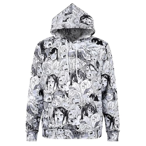 CoolChange Ahegao Hoodie met ritssluiting | Manga Hoodie | Zwart / Wit | Maat: S - L, wit, S