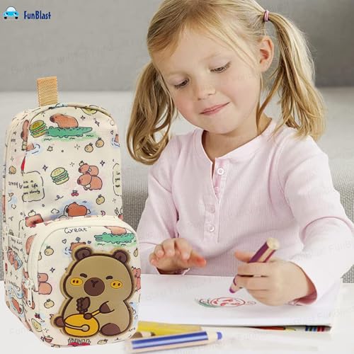 Image of FunBlast Pencil Pouch for Kids, Girls - Large Capacity Multipurpose Stationery Zipper Pouch for Kids & Adults, Kawaii Aesthetic Pencil Case Organizer, Cute School Supply Bag (BG)