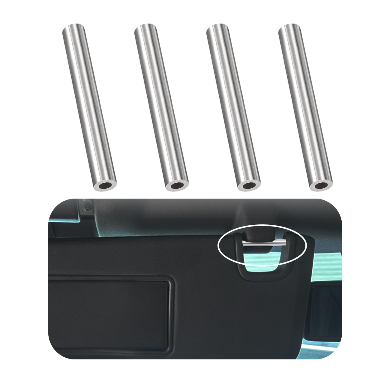 Stainless Sun Visor Repair Kit for Jeep Wrangler JK JKU 2007 to 2017, Visor Tubes for Jeep Wrangler for Passenger Side Sun Visor,4Pcs