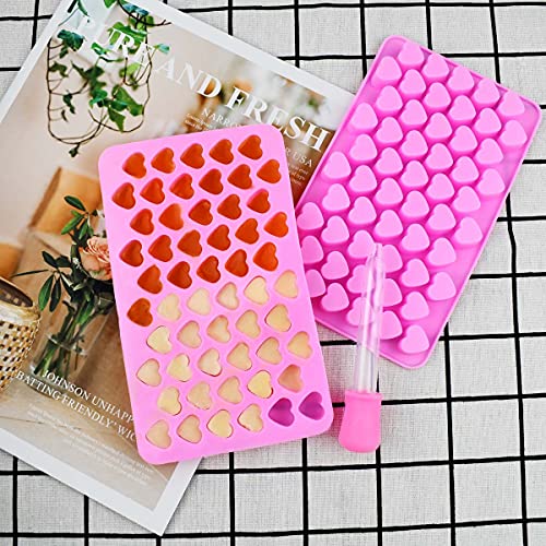 2 Pack Silicone Mini Heart Molds With 2 Droppers Ice Cube Heart Molds Gummy Heart Molds Mini Heart Shape Mold For Baking Silicone Molds For Candy Chocolate Soap Jelly Cake Heart Ice Tray (Pink) #TOP6