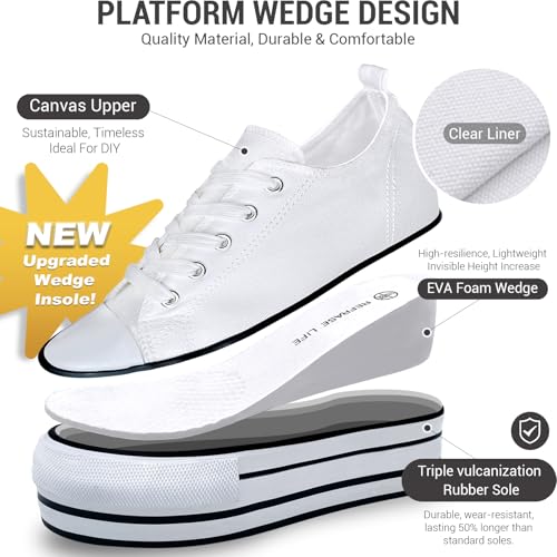 REFRASE LIFE Womens Platform Wedge Sneakers 3 Inches Height Boost Hidden Heel Shoes, Casual Height Increase Walking Fashion Shoes for Women and Girls2
