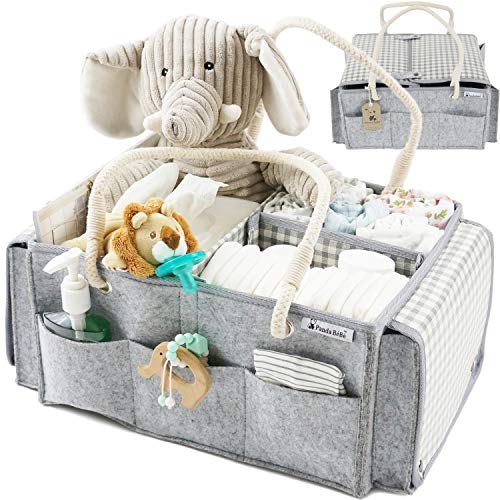 Image of Panda BéBé Premium Travel Diaper Caddy Organizer Bag with Cotton Rope Handles, Portable and Lightweight Tote with Privacy Lids, Large Compartments, Spacious Pockets, Waterproof Base & Lining
