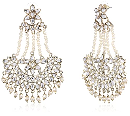 Estele 24Kt tradional long Chandbali with White Pearls for Women and Girls - Image 3