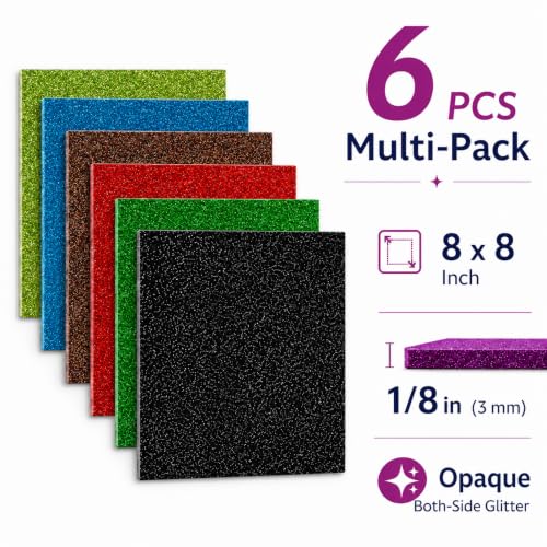 Image of Acrylic Sheets Both-Side Glitter Acrylic Sheets 1 /8 Thick for Laser Cutting Engraving Plexiglass Sheets for Art Design Crafting DIY Home Decore Festival Ornaments (6, Multi, 8 * 8)