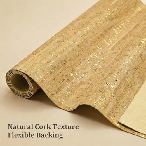 Image of SorenCut Cork Fabric by The Yard for Sewing: Natural Cork and Gold Embellished Craft Fabric Sheet,Glitter Fabric Roll 12.5 * 52 Inch for Earrings and Other HandCrafts DIY Projects