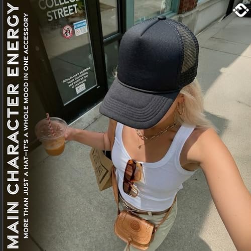 Image of Funky Junque Foam Trucker Hat, Trucker Hats for Women & Men - Blank Adjustable Snapback Mesh Back Baseball Cap