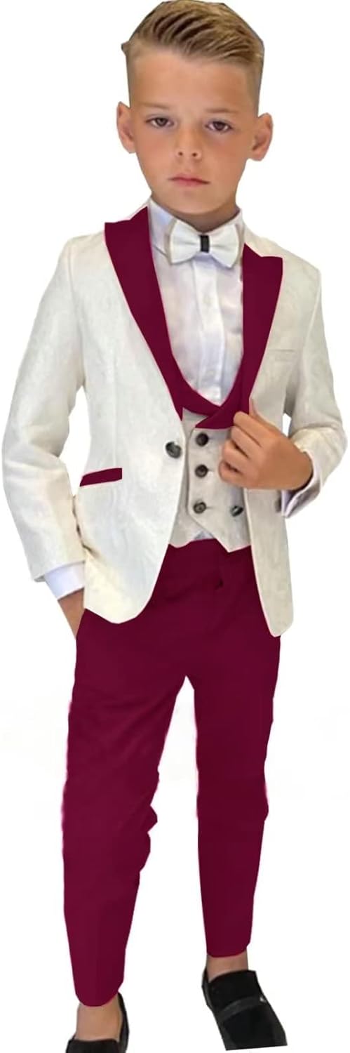 Boys Formal Suit Wedding Tuxedo 3 Pieces Floral Jacket Pants Vest Kids Party Blazer Set 2-14 Years Old - Image 3