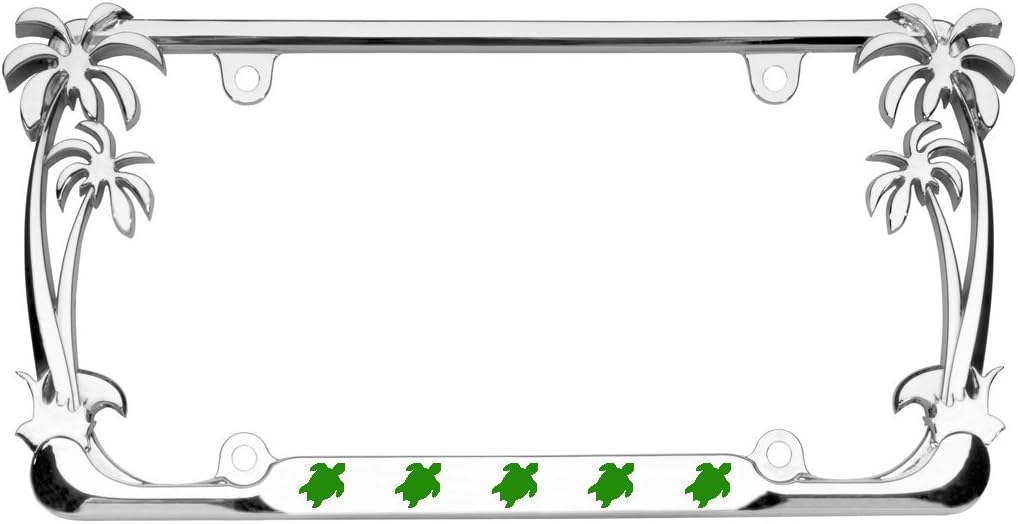 Turtle Animal Palm Tree Design Chrome Metal Auto License Plate Frame Car Tag Holder with car banner flag