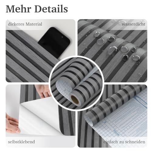Timeet Selbstklebende Tapete 60cmx10m Grau Vintage Holzoptik – Ansicht 4