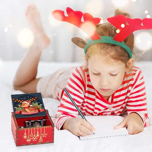 Caja de música de Navidad en madera tallada retro con grabado clásico 3