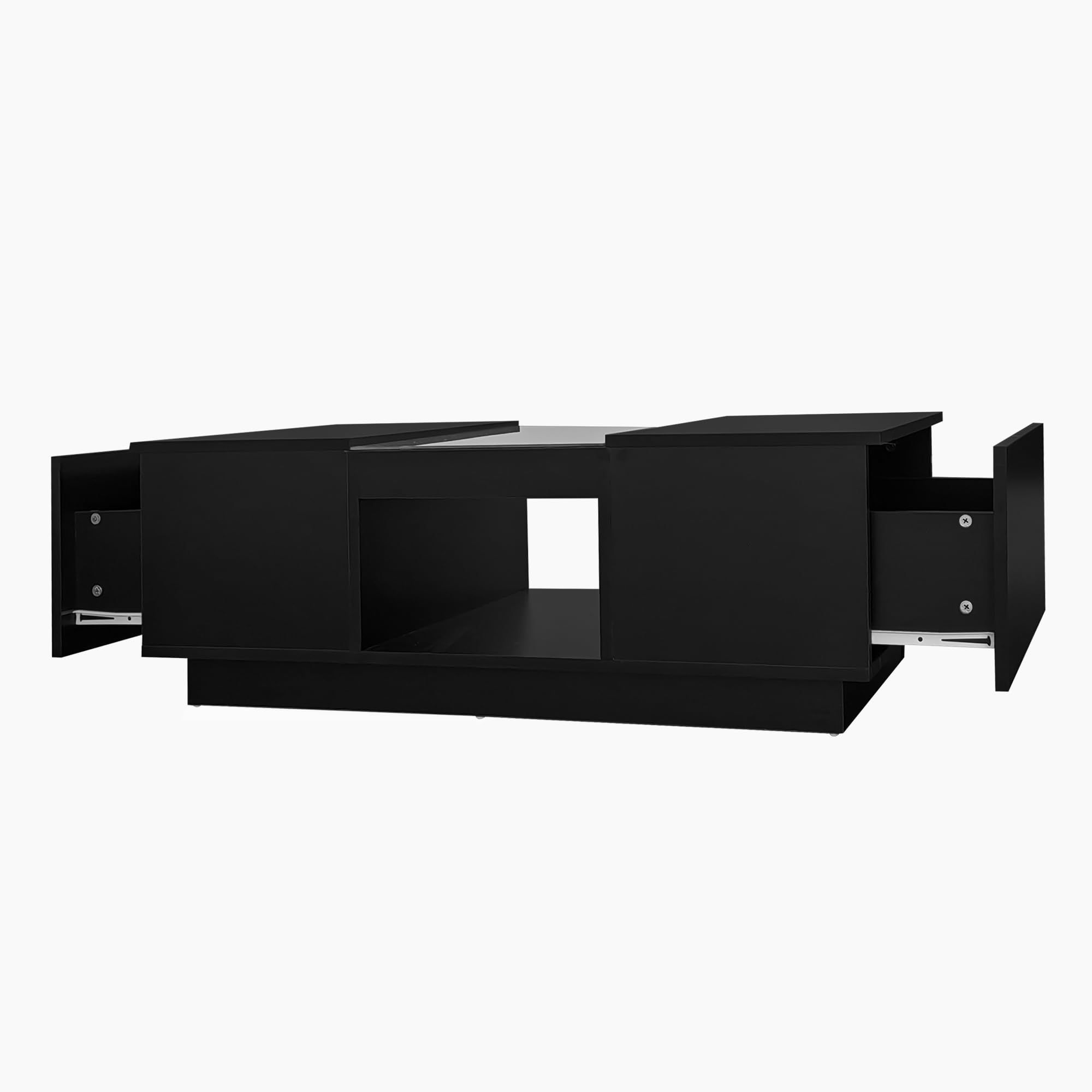 Merax Couchtisch LED Hochglanz, Mitteltisch Teetisch für Wohnzimmer, Schwarz Wohnzimmertisch mit 2 Schubladen und offenes Fach, Rechteckiger Beistelltisch Sofatisch Kaffeetisch, für Schlafzimmer Büro