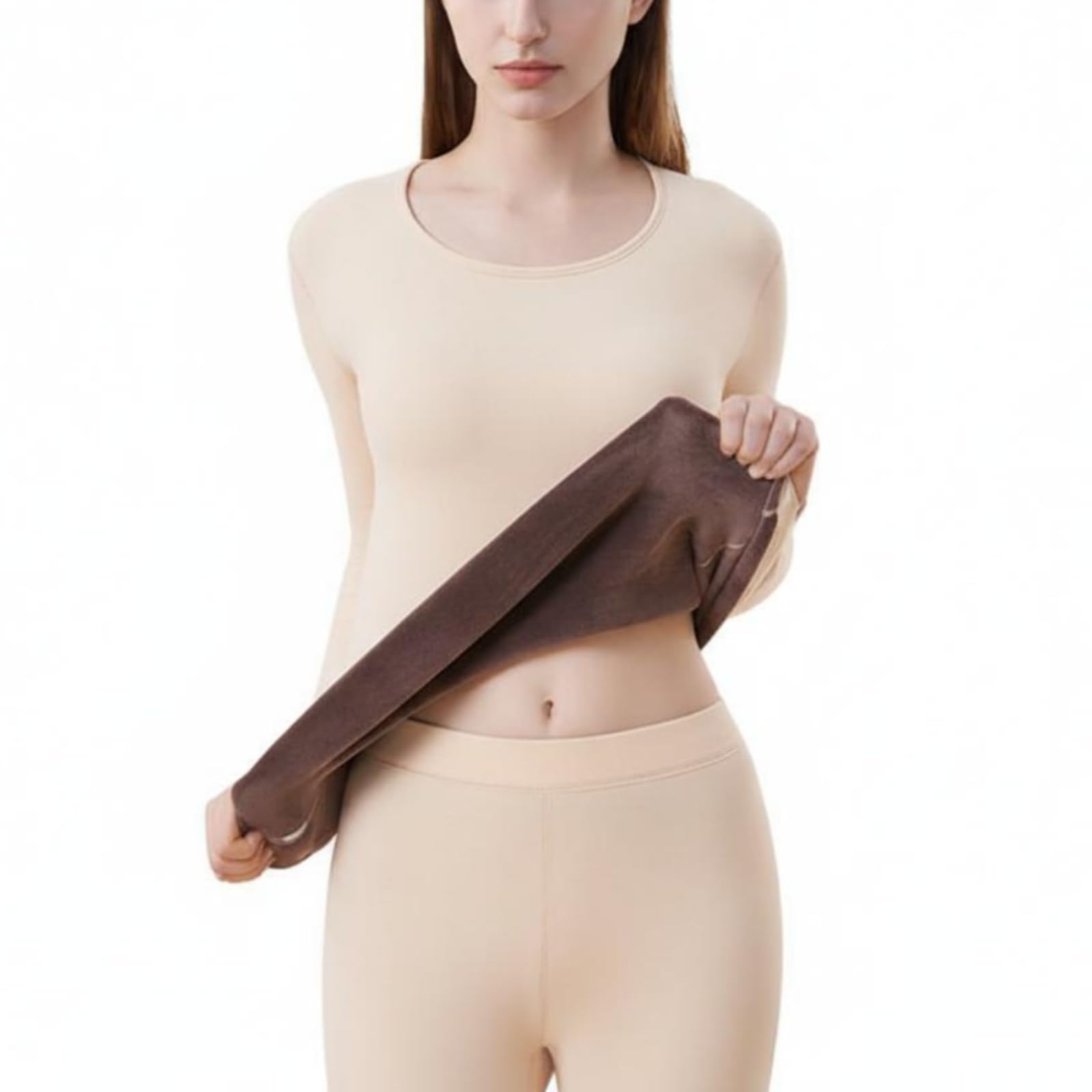 SNAPPSY Thermal Underwear, Fleece Lined, Women's Base Level, Long Sleeve, Winter Nude XXL-picture-43