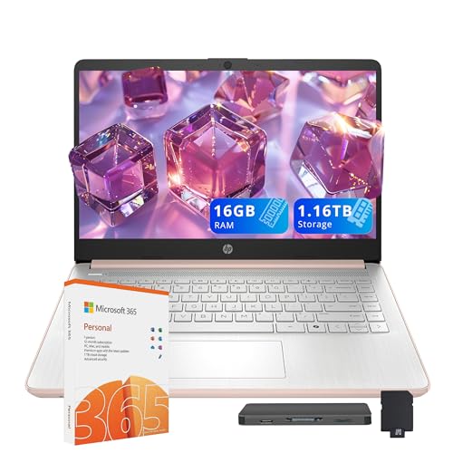 Image of HP Stream 14 inch HD Laptop for Student & Business, Intel Processor N150, 16GB RAM, 1.16TB Storage (128GB UFS+1TB Docking Station Set), Intel Graphics, 1 Year Office 365, Copilot, Wi-Fi 6, Win 11 S, Gold