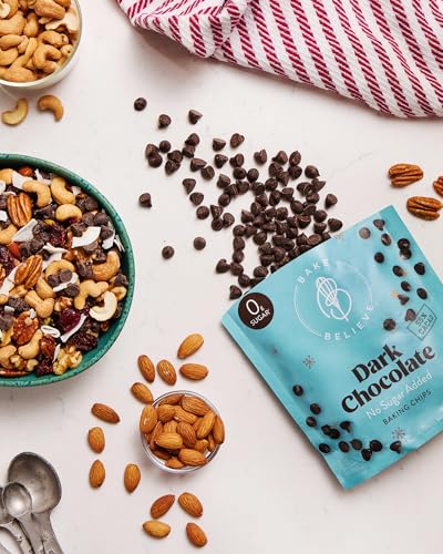 Bake Believe Dark Chocolate Flavored Baking Chips | Stevia Sweetened | Keto-Friendly | Vegan | 55% Cacao | Non-GMO | Rainforest Alliance Certified | Kosher Pareve | 9 oz | 6-pack