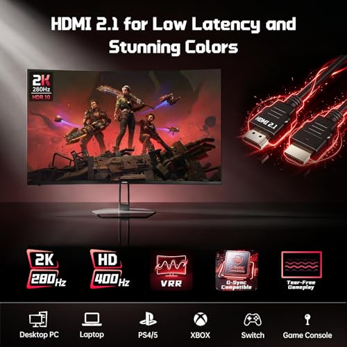 Image of 27 Inch 280Hz 240Hz Curved Gaming Monitor WQHD 2560x1440 Curved 2K Computer Monitor with 2xHDMI 2.1 1xDP1.4, Fast VA 1500R AI Crosshair PIP /PBP (G27F1Q Pro, One HDMI 2.1 Cable Included)