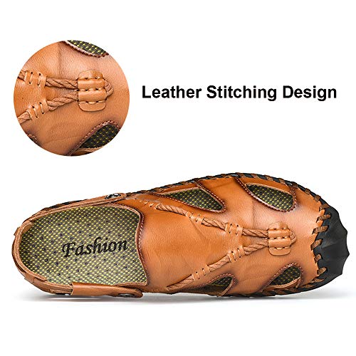 UPIShi Men's Closed Toe Leather Casual Fisherman Stitching Slippers Beach Summer Sandals2