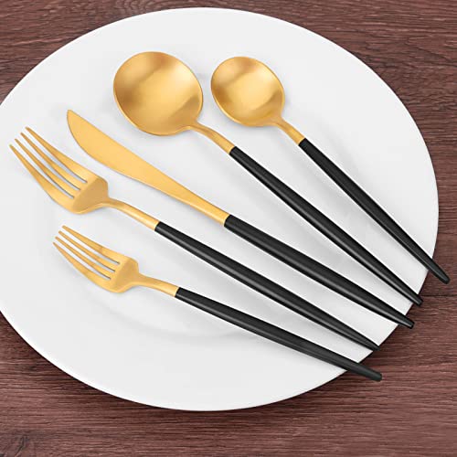 Matte Gold Silverware Set, SHARECOOK 20-Piece Stainless Steel Satin Finish Flatware Set Service for 4, Kitchen Utensil Set, Tableware Cutlery Set for Home and Restaurant, With Black Handle by sharecook - Image 5