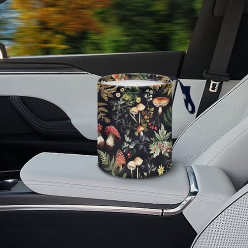Image of Floral Mushroom Car Trash Bag Car Trash Can with Adjustable Buttons Collapsible Multipurpose Car Storage Bag Road Trip Essentials
