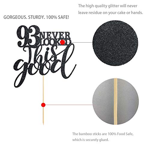 93 Black Glitter Happy 93Rd Birthday Cake Topper, Cheers To 93 Years Party Cake Topper Decorations, Supplies #TOP1