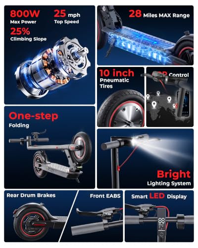 Image of Electric Scooter Adults, 1000W /500W Motor, 28 /21 Miles Max Range, 10'' /8.5 inch Tires All Terrain, 25 /20 MPH Top Speed, Lightweight Commuting E Scooter, Foldable for Adults Teens