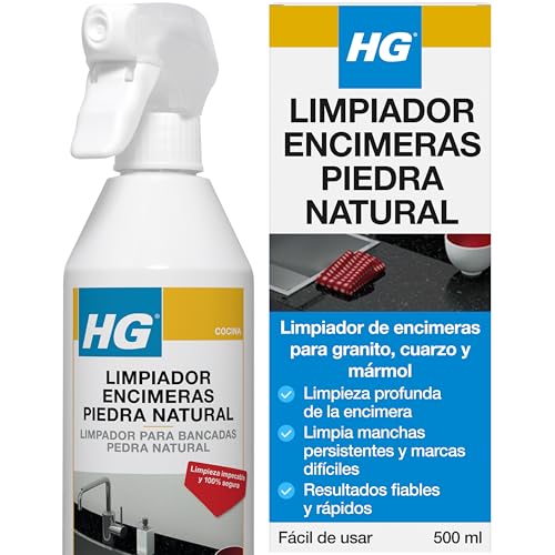 HG Limpiador Encimeras Piedra Natural, Quitamanchas para Encimeras de Cuarzo, Granito y Mármol, Limpiador y Desengrasante para Cocinas - 500 ml
