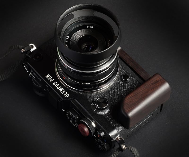 Wood Quick Release Hand Grip Holder Handle Alloy Baseplate for Pen F Pen-F Camera (Ebony + Ebony Base)