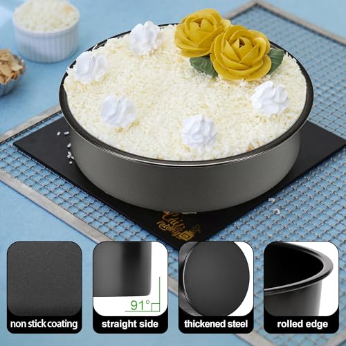 Round Cake Pans Set of 3 (6, 8, 10 Inch), Nonstick Circle Cake Pan with 90PCS Parchment Paper for Layer Cakes Deep-Dish Pizza Tart, Baking Pans Set for Christmas Birthday Thanksgiving, Dishwasher Safe by AWTBDP - Used condition - Image 5