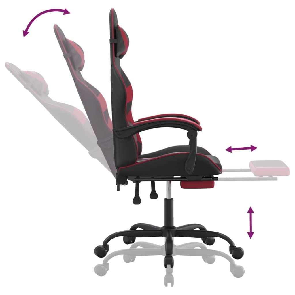 vidaXL Sedia da Gaming con Poggiapiedi Nero e Rosso Vino in Similpelle