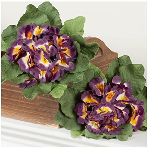 Factory Direct Craft Purple African Violet Artificial Silk Flower Bushes - Pack of 2 Individual Fake Polysilk Violet Flower Plants