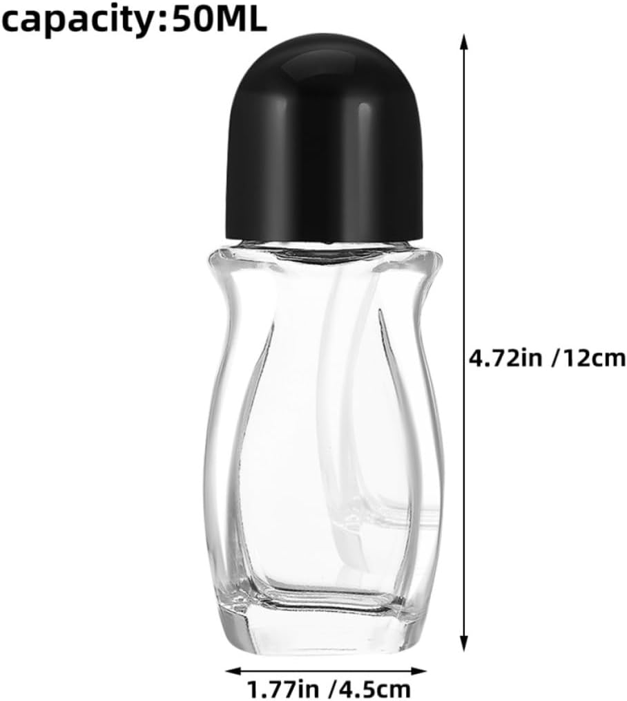 Perfume Roller Bottles Leakproof 6pcs Glass 50ml with Black Caps Refillable Essential Oil Bottles Easy to Monitor Remaining Amount for Travel and Outdoor Activities