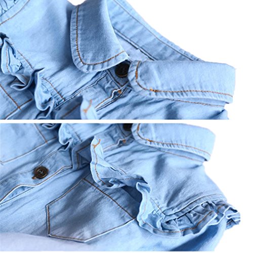 Image of Colorful Childhood Girls Denim Crop Tie Shirt Blouse Toddler Shawl Button Down Shirts Children's Casual Tops