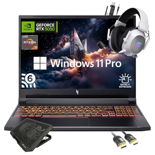 acer Nitro V - Laptop para juegos WUXGA de 16 pulgadas, AMD Ryzen 7 260 de 8 núcleos, NVIDIA GeForce RTX 5050, WUXGA 180Hz IPS, 32GB RAM, 2TB SSD, WiFi 6, teclado retroiluminado, con cable HDMI Mytrix