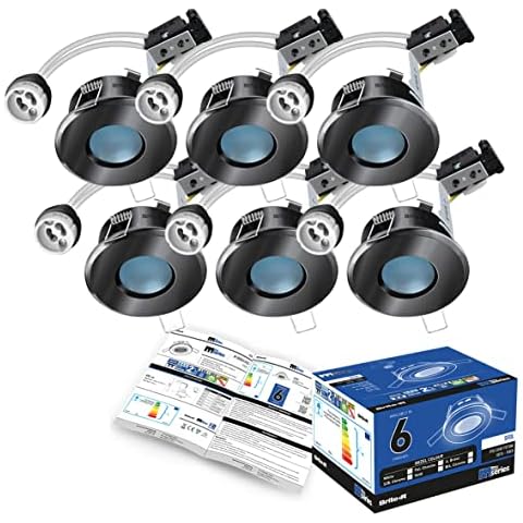 6X GU10 Bathroom IP65 Fixed Downlight Black Chrome Brite-R LED Spotlight Recessed Ceiling Fitting Die-Cast Aluminium IP65 Rated Halogen Compatible CE Approved Easy Install 2 Year Warranty No Bulb Cover