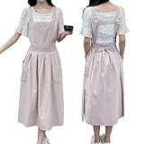 TALIBSA Pinafore Apron Dress，Japanese Cotton Linen Cross Back Apron for Women with Pockets，Pinafor